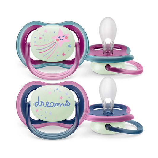 Chupetes nocturnos Avent Ultra Air Nighttime 6-18m 2unds Rosado y verde