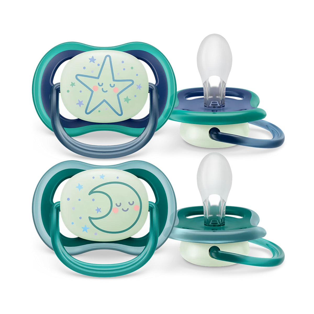 Chupetes nocturnos Avent Ultra Air Nighttime 6-18m 2unds Azul y verde