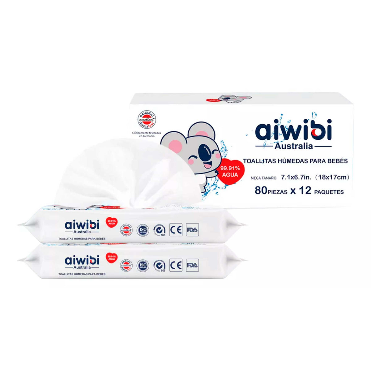 Caja 12 Paquetes Toallitas Húmedas Aiwibi Pure Water 960 unds
