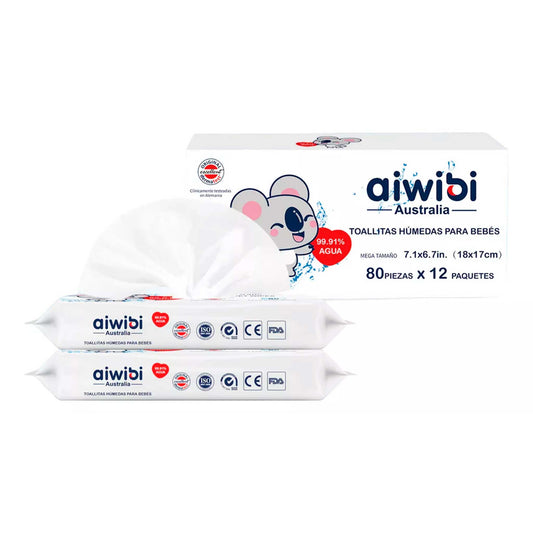 Caja 12 Paquetes Toallitas Húmedas Aiwibi Pure Water 960 unds