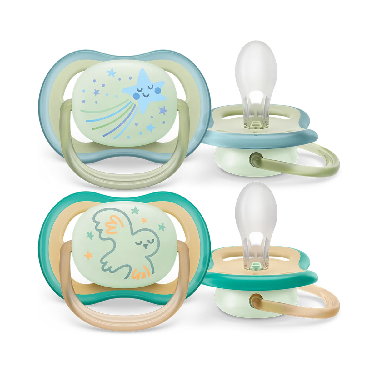 Chupetes nocturnos Avent Ultra Air Nighttime 0-6m 2unds Celeste y verde