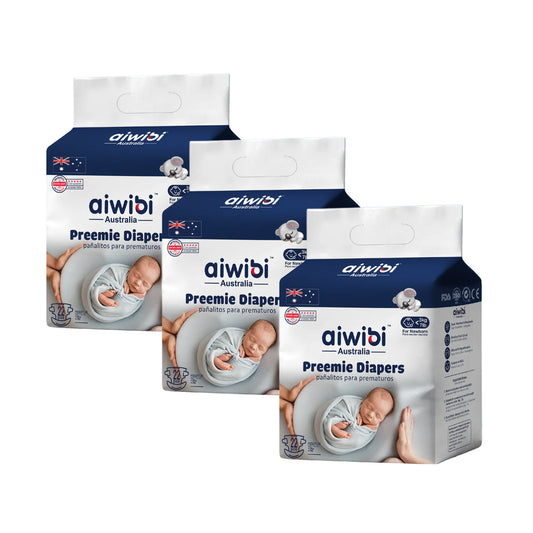 Pack 3 paquetes pañales Aiwibi para bebé Premium Talla Prematuro hasta 3kg - 66und