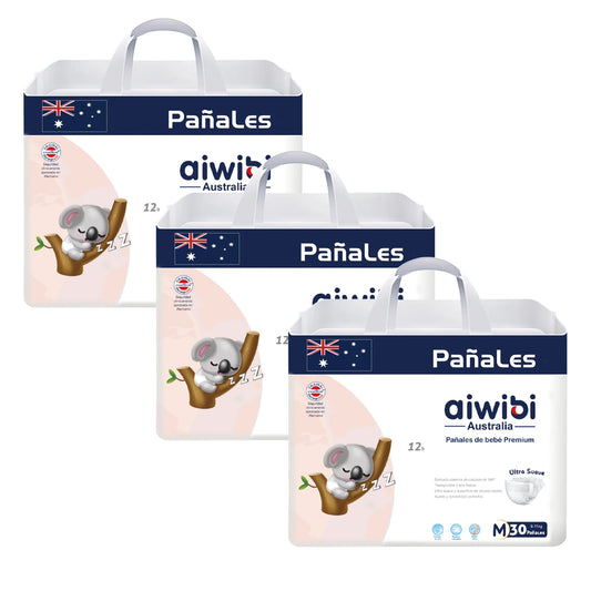 Pack 3 paquetes pañales Aiwibi bebé Premium Talla M - 90und