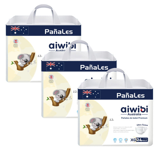 Pack 3 paquetes pañales Aiwibi bebé Premium Talla XG - 72und