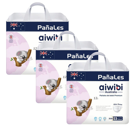 Pack 3 paquetes pañales Aiwibi bebé Premium Talla XXG - 66und