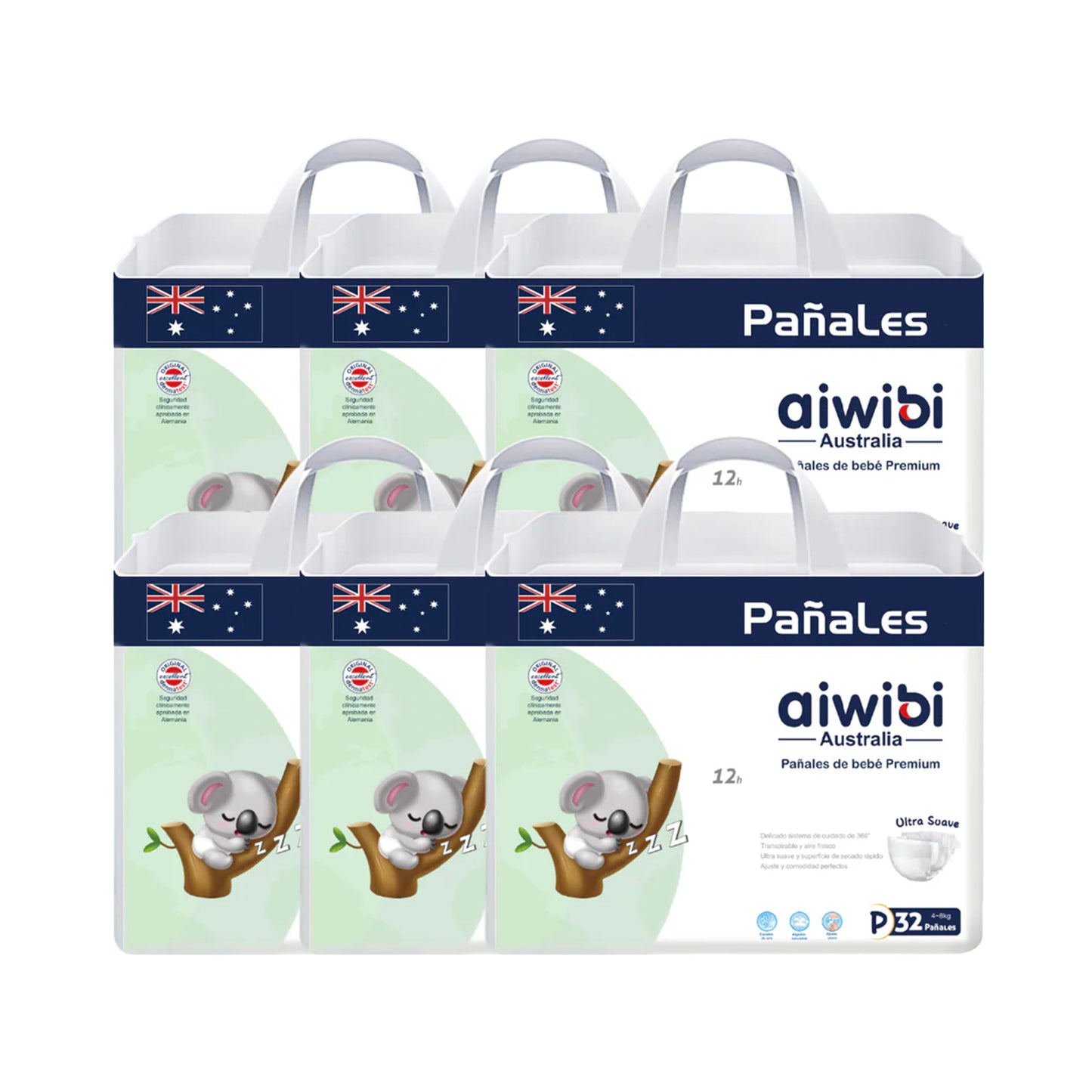 Manga 6 paquetes pañales Aiwibi bebé Premium Talla P - 192und